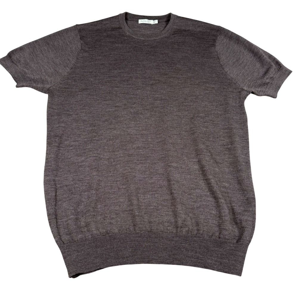 Suitsupply Mens Brown 100% Merino Wool Short Sleeve Crew Neck Sweater SW876 L